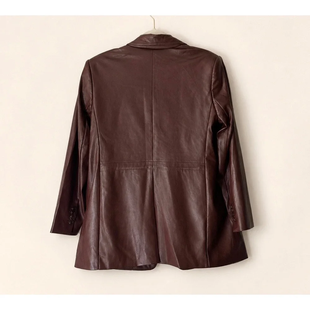 Express Burgundy Faux Leather Blazer & High Rise Shorts Suit Set Size XL / 16 - Picture 4 of 13